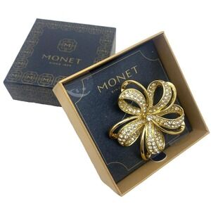 Vintage Monet Rhinestone Flower Pin Brooch‎ New In Box NIB MINT